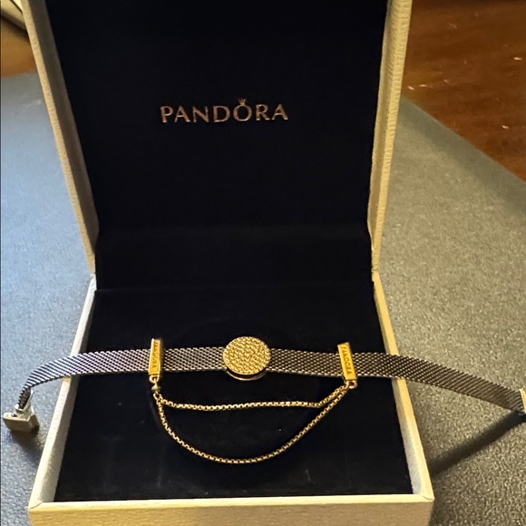 Pandora Silver Mesh Bracelet with Gold charms
